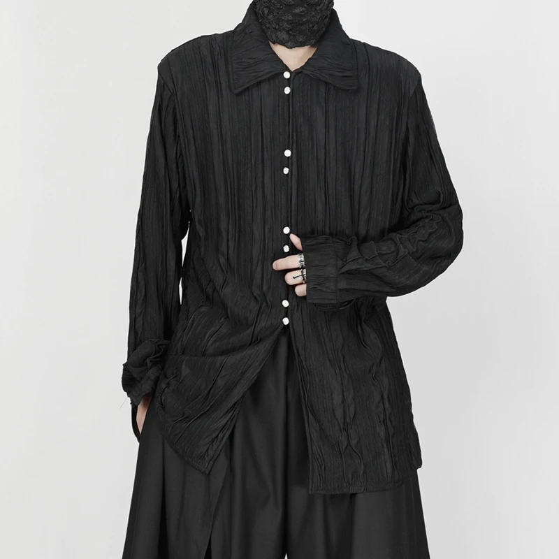 

Fall 2023 black shirt men's new Chinese style restoring ancient ways the drape fold design tide handsome loose long-sleeved shir