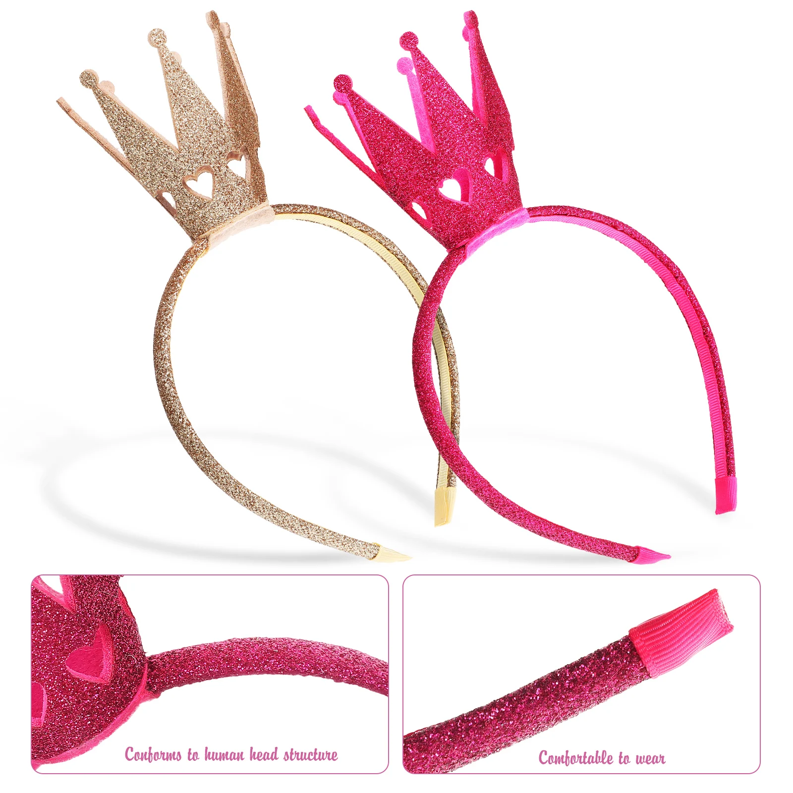 

2Pcs Crown Headbands for Little Shiny Glitter Princess Stretchy Headwear Birthday Party Photo Props Hair Accessories