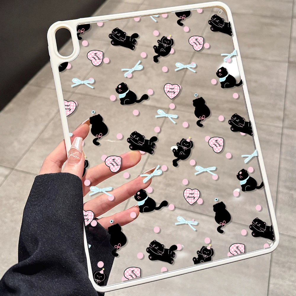 Korean Butterfly Bow Love Cat Y2K Clear Cover For iPad Pro 13 11th M5 M4 12.9 A16 10 8 7 9th 10th Air 11 M2 M3 Mini Tablet Case
