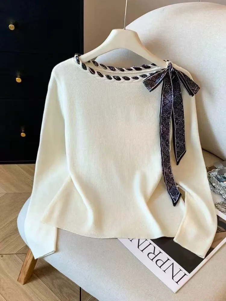 

Вязаный свитер Ele с узлом, женский, осенне-зимний, новый дизайн, облегающий базовый слой, мягкий трикотажный свитер-накидка