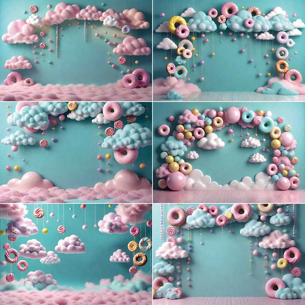 MOON.QG Candy Land Donut Cloud Newborn Baby Photography Backdrop Birthday 1st Year Photocall Background Personalized Photo Zone