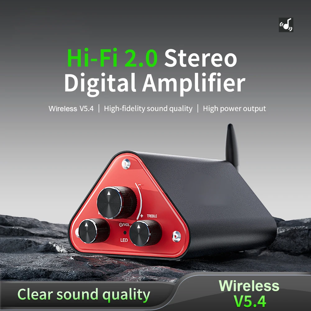 مضخم صوت صغير BT5.4/USB/AUX 3 طرق الكمبيوتر الصوت أمبير 50 واط + 50 واط HiFi 2.0 ستيريو مضخم رقمي للمنزل التلفزيون الهاتف استوديو