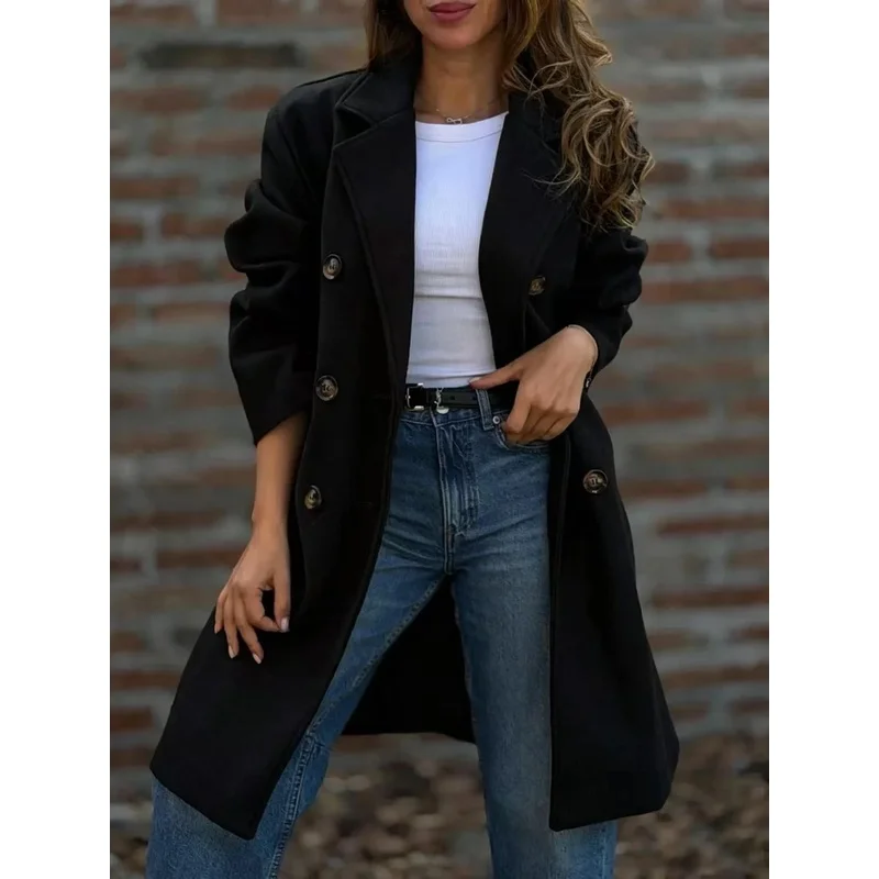 2026Autumn and winter new style, elegant street fashion, reversible collar, double row of buttons, woolen coat/outerwear.