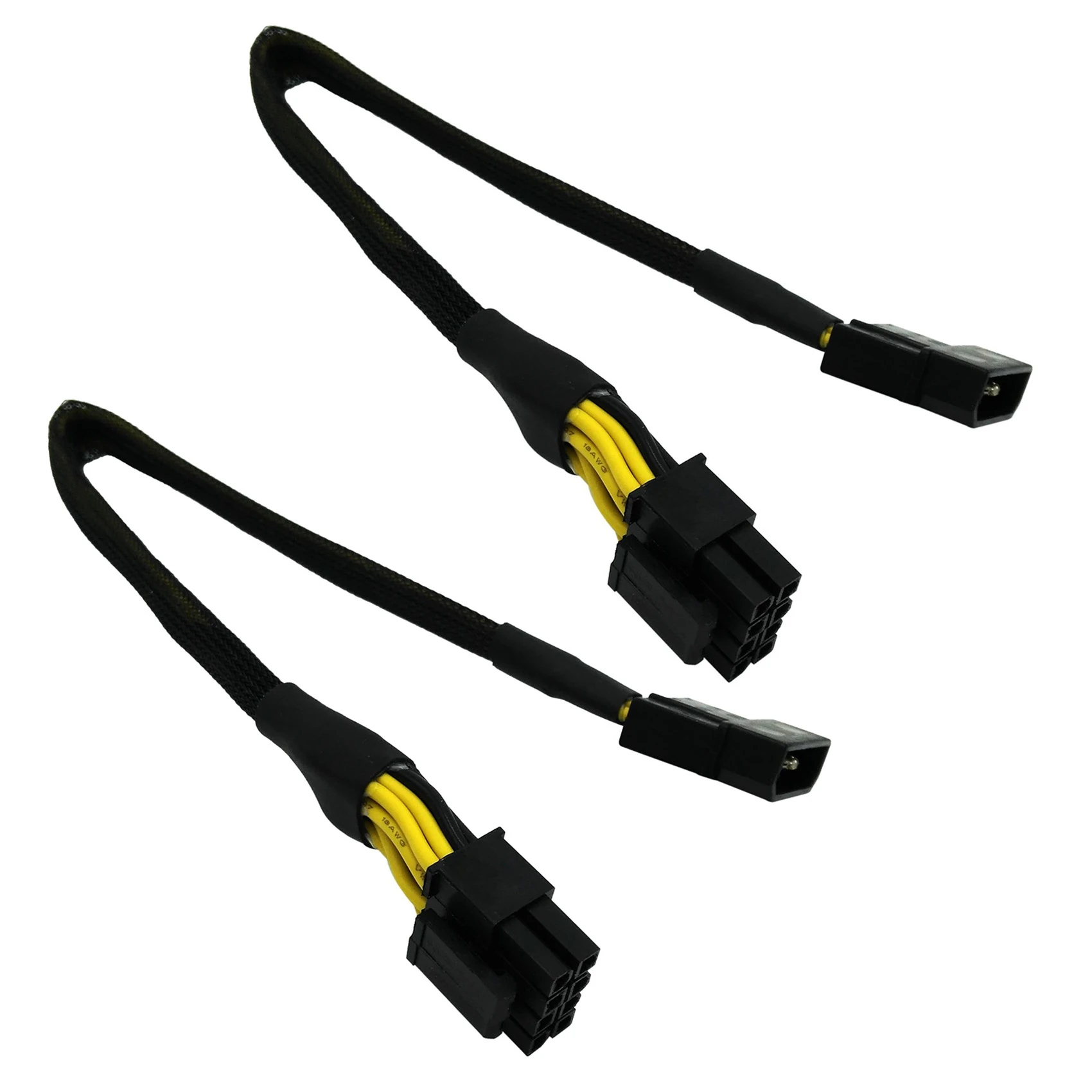 2 Pcs LP4 Molex Male to CPU 8 Pin (4+4) EPS-12V Power Adapter Converter Sleeved Cable 13-Inch(33cm)-Cabe