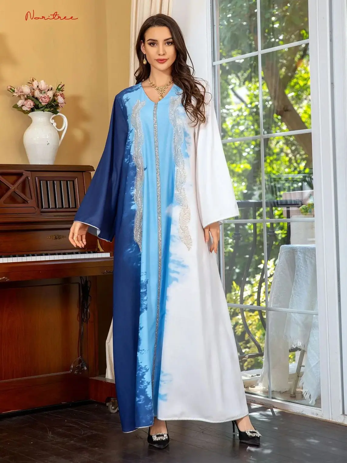 

Fashion Bandhnu Beading Abayas Djellaba Muslim Dress Dubai Full Length Shiny Abaya Dubai Turkey Muslim Islam Robe WY1858