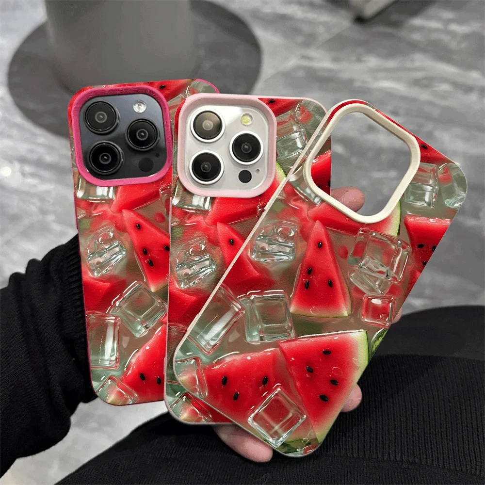Wassermelonen-Eiswürfel Handyhülle für iPhone 17 16 15 14 13 12 Pro Max 16 15 14 Plus 17 16 15 14 13 Pro 17Air Silikon Matte Hülle – Detail 4