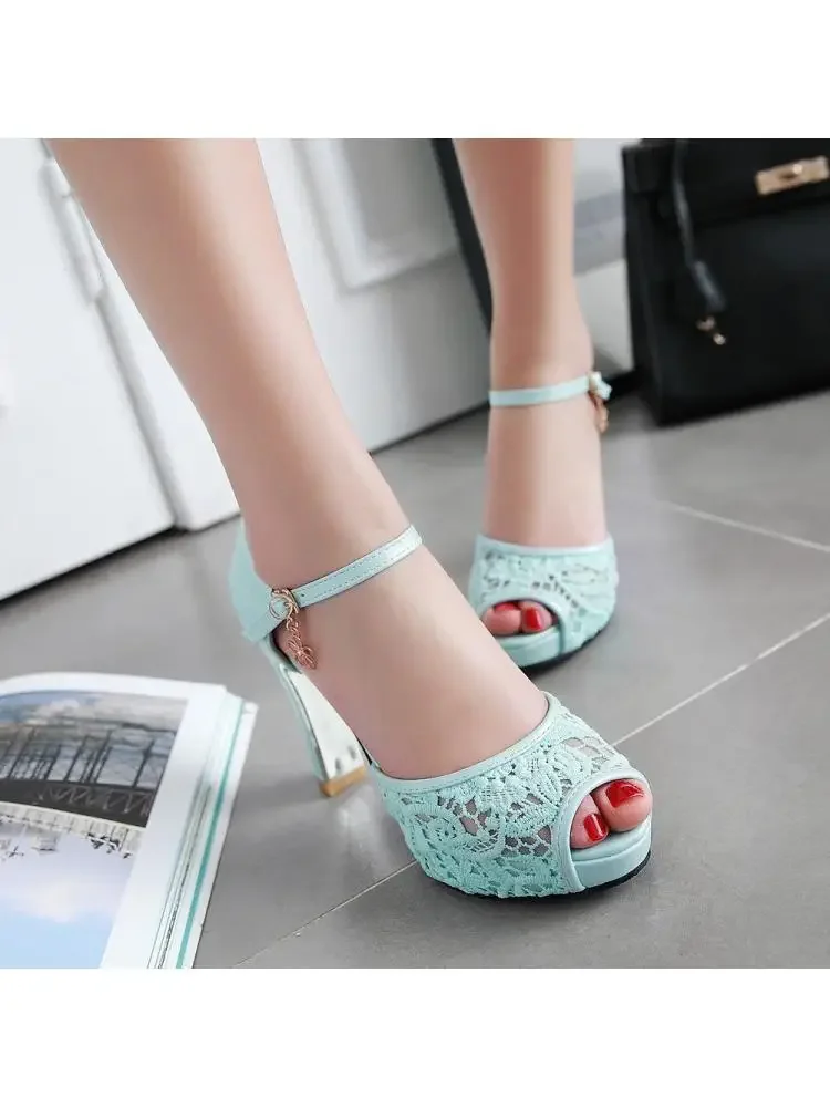 Women Summer Lace Mesh Shoes Fish Mouth 9.5High Heel Ladys Platform Sandals Evening Dress Wedding Shoes Femal Zapatos De Mujer