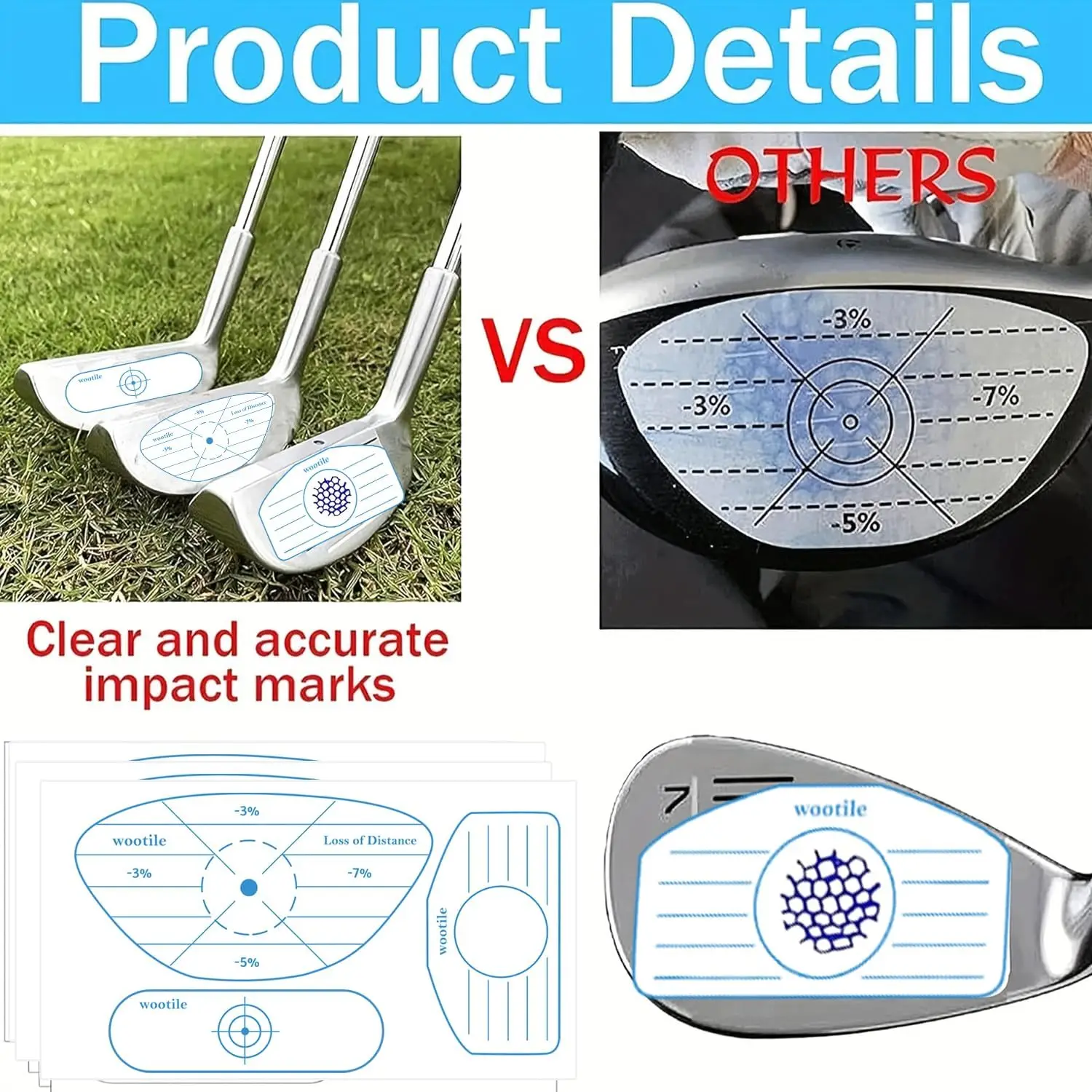 Golf Driver Blue Impact Tape Labels 300 pcs Christmas Standard Self-Teaching Sweet Spot Target Sticker