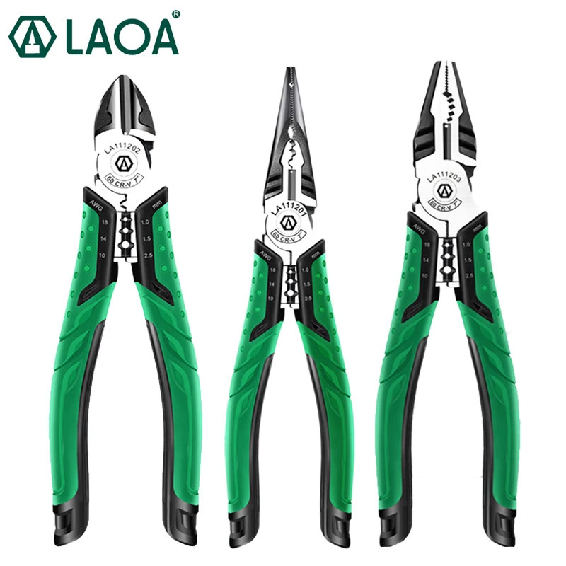 LAOA 7inch Wire Cutter Long Nose Pliers Multifunction Diagonal Pliers Side Cutter Cable Shears Electrician Tools