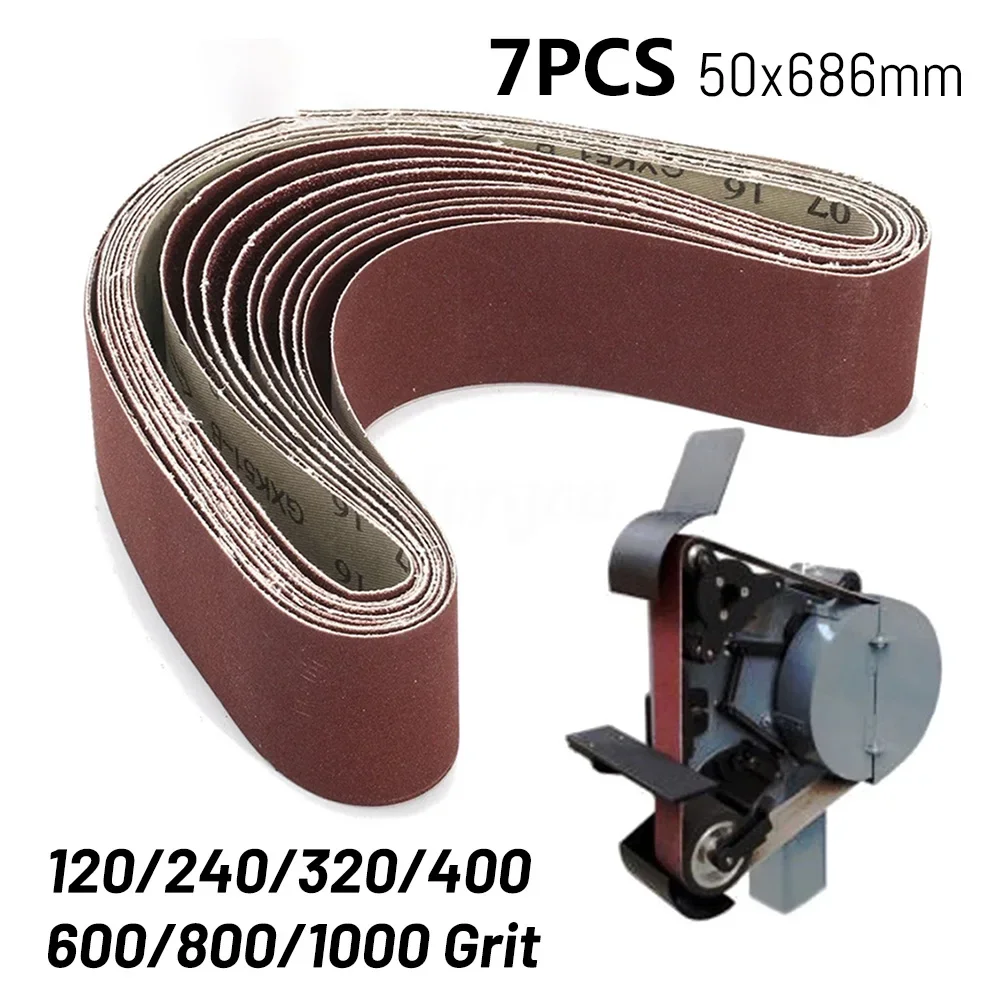 7Pcs 50x686mm Sanding Belts 120/ 240/ 320/400 /600 / 800 /1000 Grit Sandpaper Abrasive Bands Metal Wood Sander Polishing Tool