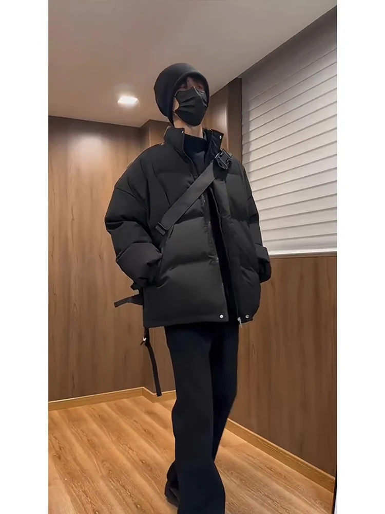 

Утепленная черная хлопковая куртка с воротником-стойкой для мужчин, зимняя теплая верхняя одежда, короткий рукав, защита от холода, повседневная молодежная куртка