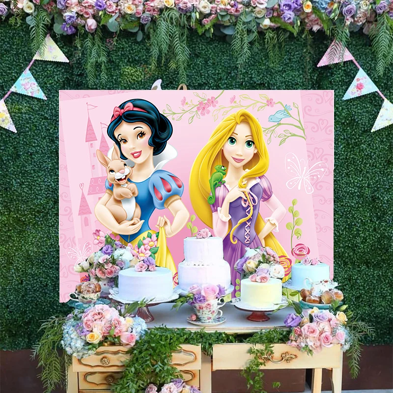 

Disney Princess Cartoon Snow White Tangled Rapunzel Backdrop Baby Happy Birthday Party Decoration Photography Backgrounds Banner