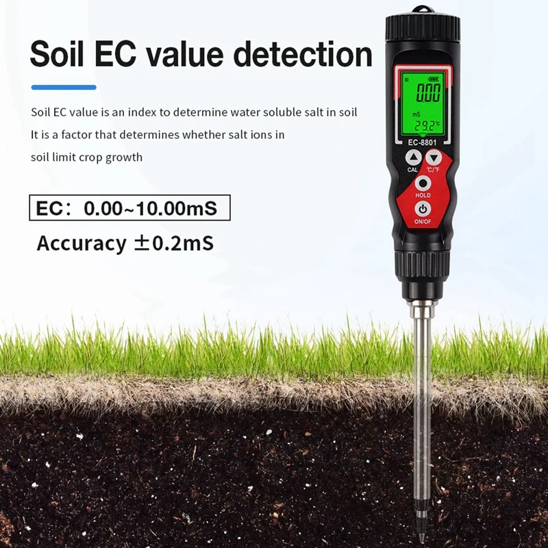 EC Soil Detector Digital EC Temperature Soil Tester Electrical Conductivity Soil Meter For Potted Plants Garden