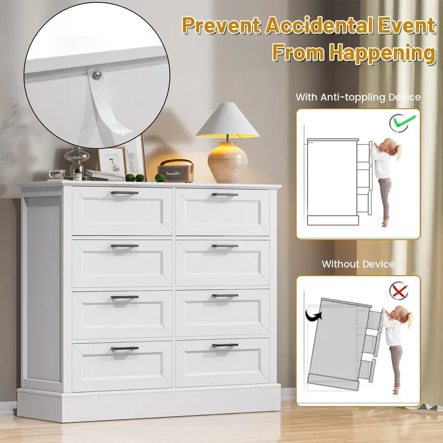 خزانة بيضاء لغرفة النوم، خزانة خشبية مع 8 أدراج، خزانة ذات أدراج لغرفة النوم وغرفة المعيشة ومدخل المدخل، المزرعة الحديثة