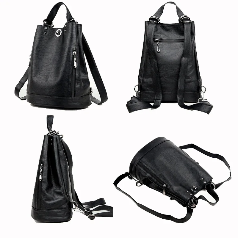 Multifunction Women Vintage Shoulder Bag Ladies Rucksack Large Capacity Travel Bag Sac A Dos Preppy Women Leather Backpacks