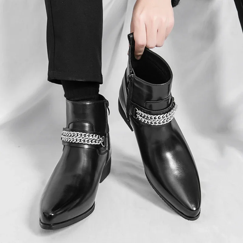 

Осенние высокие кожаные туфли для мужчин, модные британские ботинки челси, модные кожаные ботинки, повседневные мужские ботинки в деловом стиле