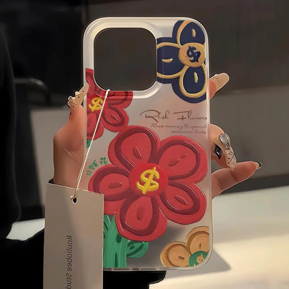 Clear Soft Phone Cases for iPhone 14 Case iPhone 16 15 12 11 13 Pro Max 16 Plus Mini Shockproof Matte Cute Folwer Bumper Cover
