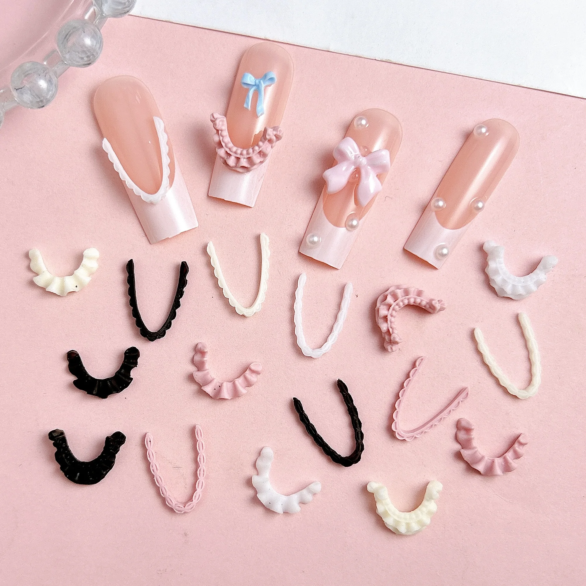 30 Uds. De cinturón Floral de encaje francés multicolor, dijes de resina para uñas, cinta de encaje de princesa minimalista 3D, decoraciones artísticas para uñas DIY