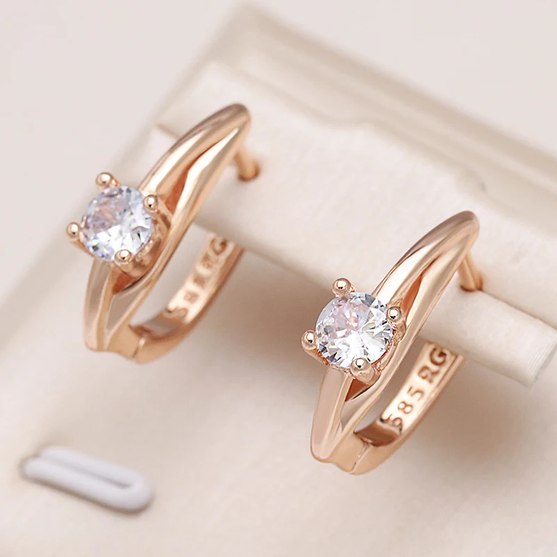 Kinel Hot Classic Drop Earrings 585 Rose Gold Color White Natural Zircon Simple Korean Earrings For Women Daily Fine Jewelry