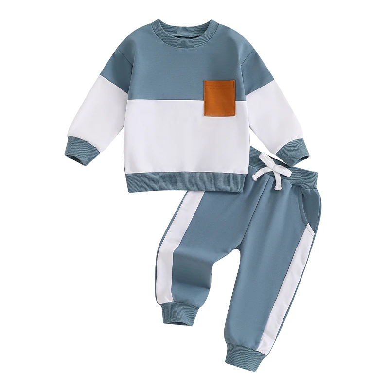 Baby Boy Fall Outfits Classic Long Sleeve Contrast Color Sweatshirt Pants Set Toddler Activewear