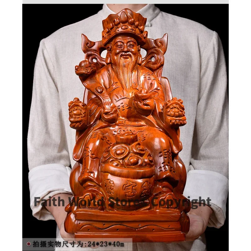 HOME Company store bring in wealth making money The God of wealth CAI SHEN YE Handmade Yellow pear wood carving Buddha statue