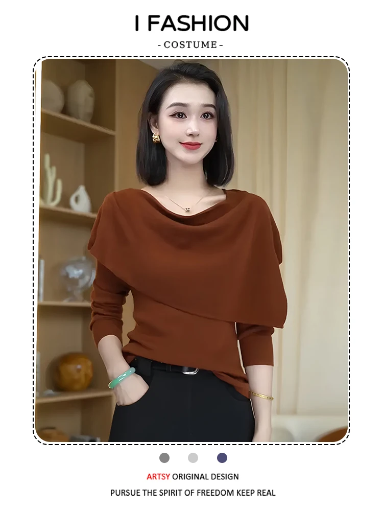 เสื้อสเวตเตอร์ถักสไตล์เกาหลีสำหรับผู้หญิง ทรงหลวม สวมใส่สบาย แขนยาว สไตล์ฝรั่งเศส แฟชั่นใส่ได้ทุกวัน ฤดูใบไม้ร่วง รุ่นใหม่ล่าสุด