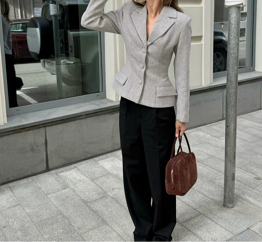 High-end Gray Blazer Women's 2026 Autumn New Slim-fitting Waist Long-sleeved Casual Suit
