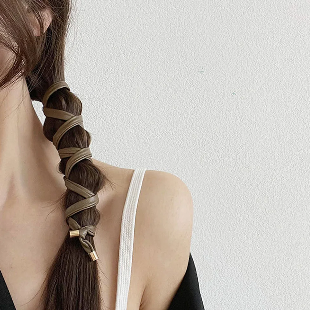 

3Pcs Stylish Ponytail Hair Tie Thin Tough Steel Wire Hairband Secure Comfortable for Braided Ponytail Decor PU Hairband