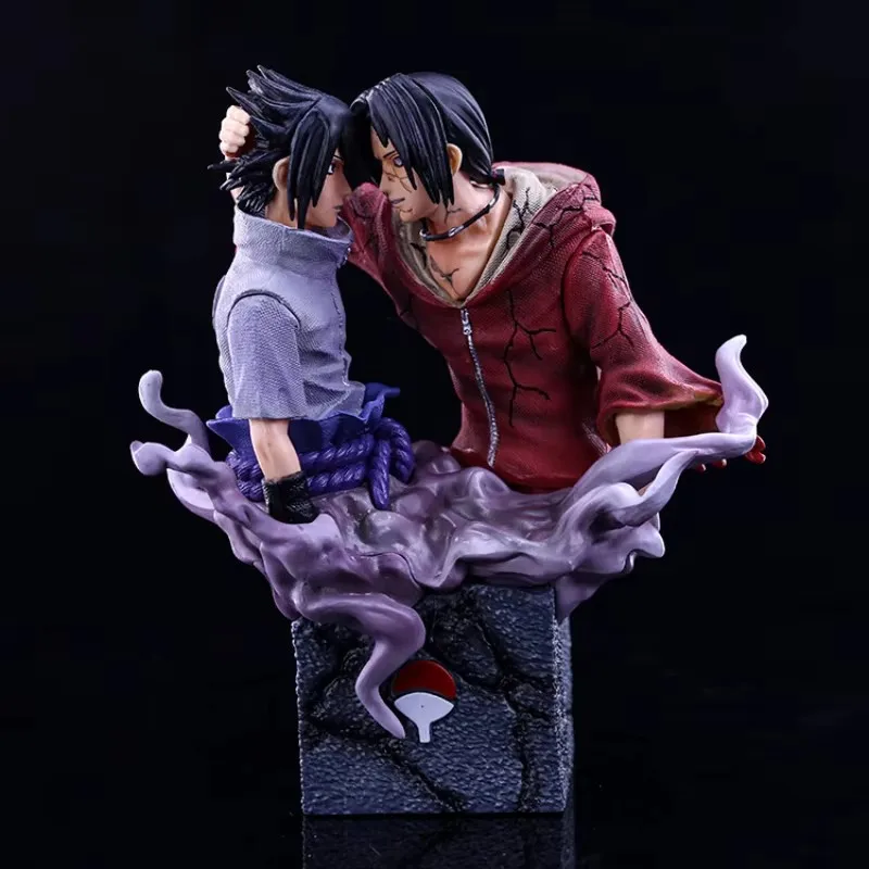 18cm Anime Naruto Figure Naruto Uchiha Sasuke Itachi Brothers Bust Figurine Statue Model PVC Desktop Collection Action Figure To