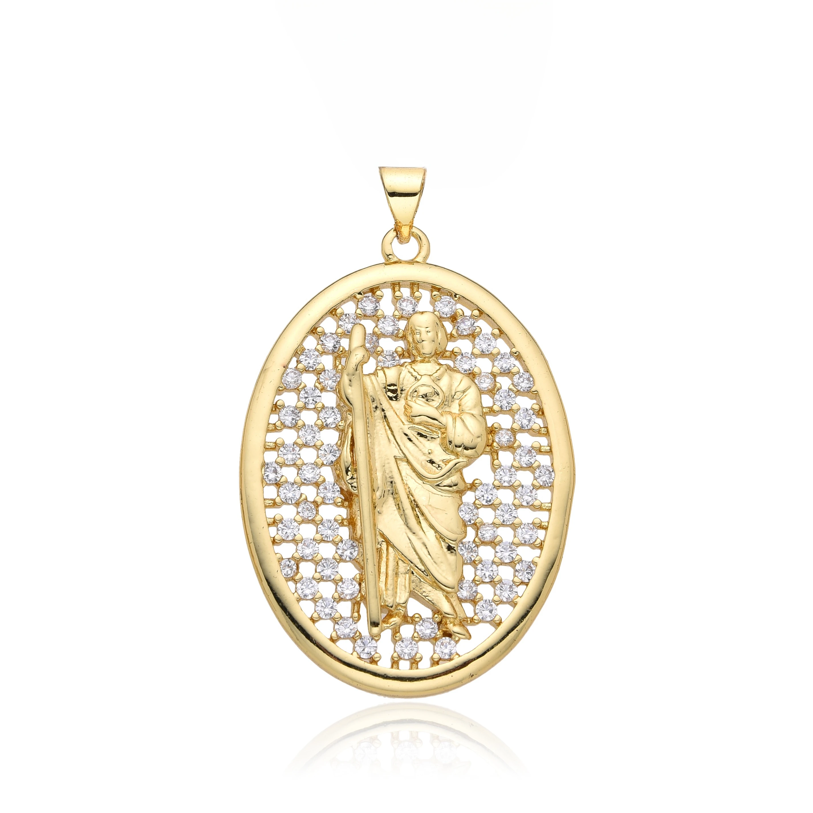 Gold Color Oval Our Lady St. Jude Virgen del Valle Jesus Charms Cubic Zirconia Virgin Mary Necklace for Women Pendant Jewelry