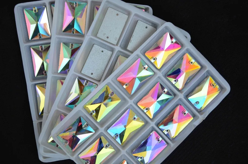 

Glass Crystal Rectangle Shape Sew On Stone Crystal Clear AB 2 holes 8*10mm,10*14mm,13*18mm,18*25mm Octagon Sewing jewelry Beads