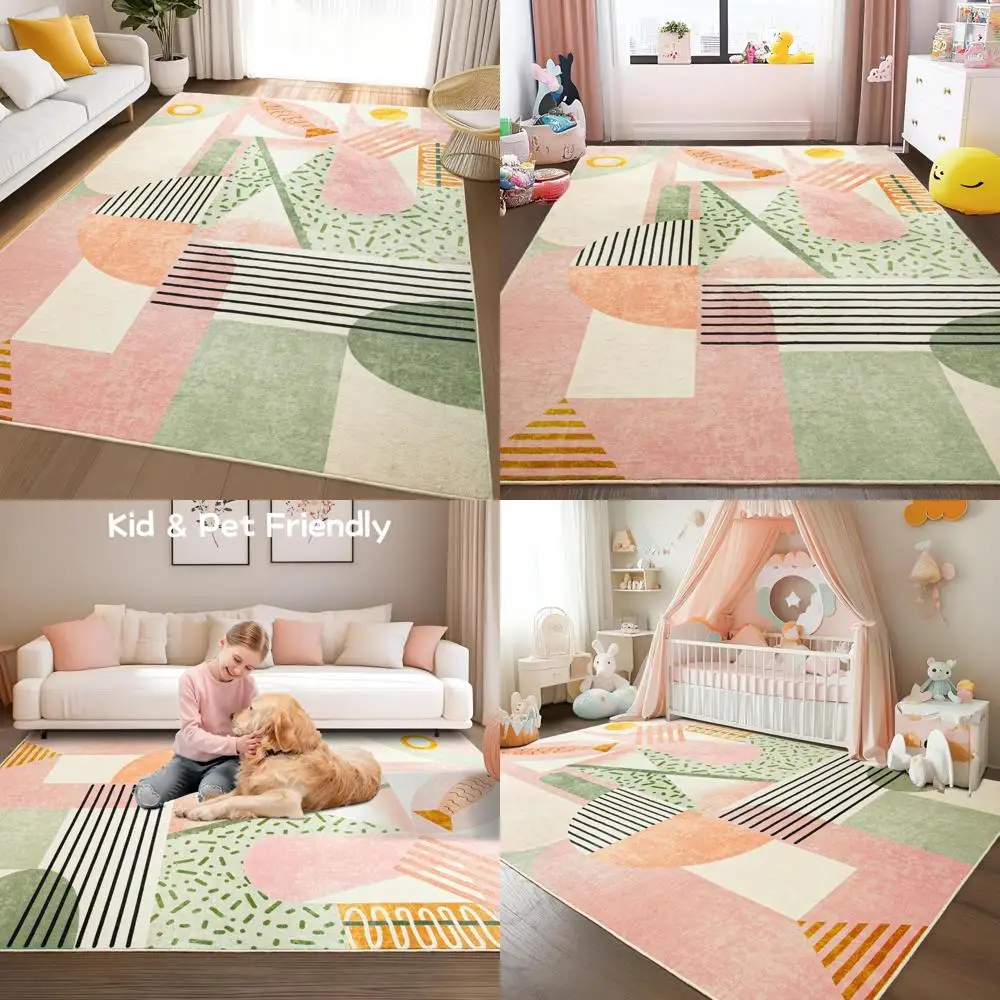 

8x10 Abstract Area Rug - Washable, Non-Slip Carpet for Living Room, Bedroom, and Kids Playroom