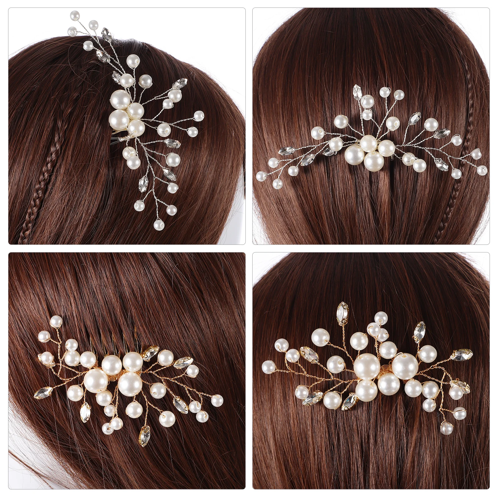 

2pcs Pearl Hair Side Combs Wedding Bridal Accessories Women Metal Clips Rhinestones Pearl Decor Party Prom Engagement