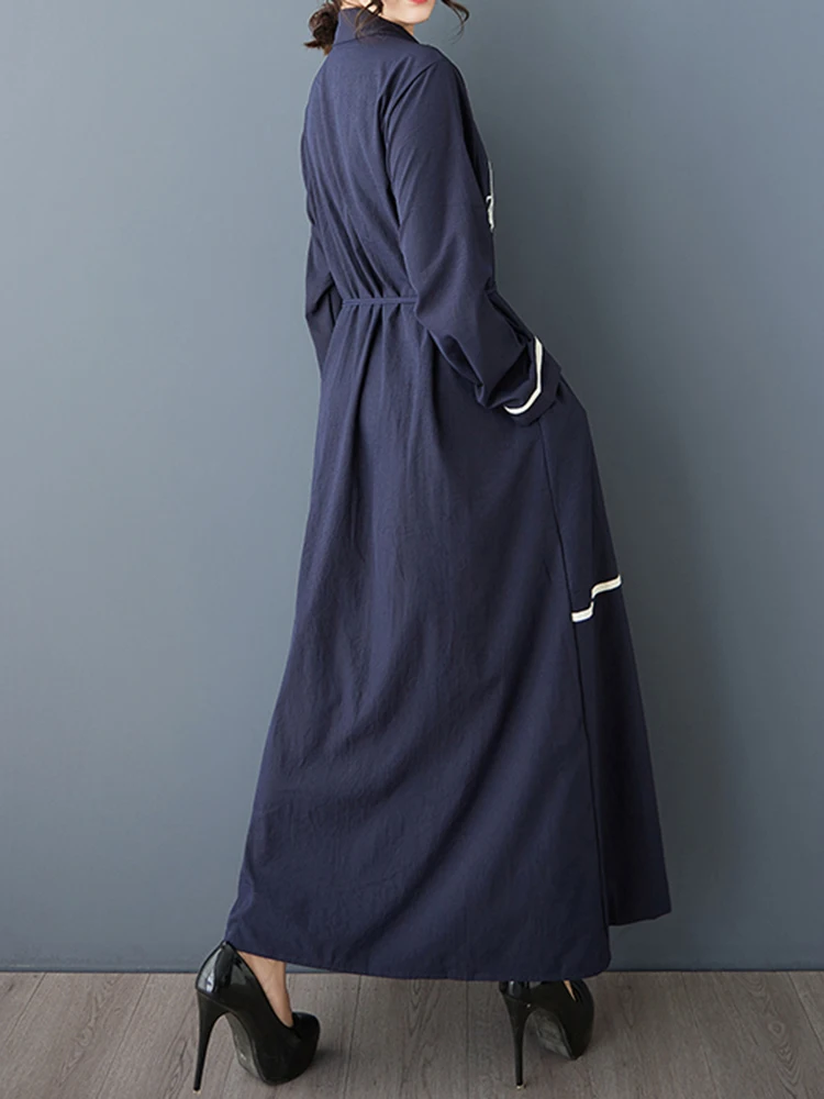 XITAO 刺繍シングルブレストラペルドレスカジュアル新着痩身ファッションフルスリーブ A ライン春の女性のドレス GYX1514