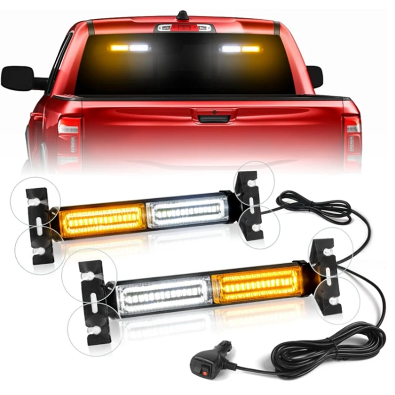 2 PCS Emergency Strobe Traffic Advisory Light Bar, Dashboard Warning Flasher, Black Construction Vehicle Windshield Visor Light