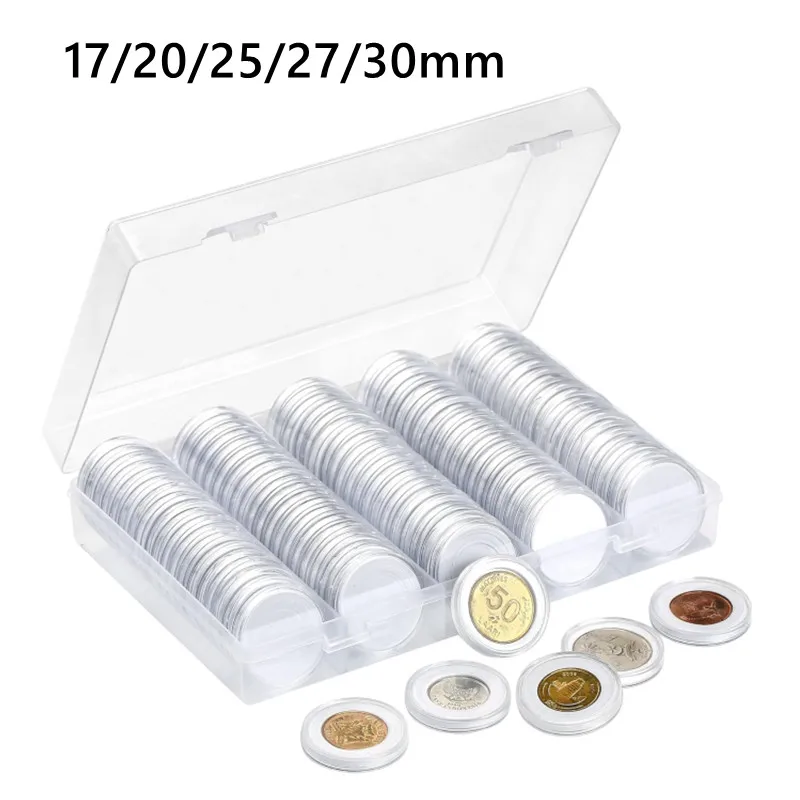 

100Pcs 17/20/25/27/30mm Coin Capsules with Foam Gasket and Plastic Storage Organizer Box 5 Sizes Coin Collection Holder Case