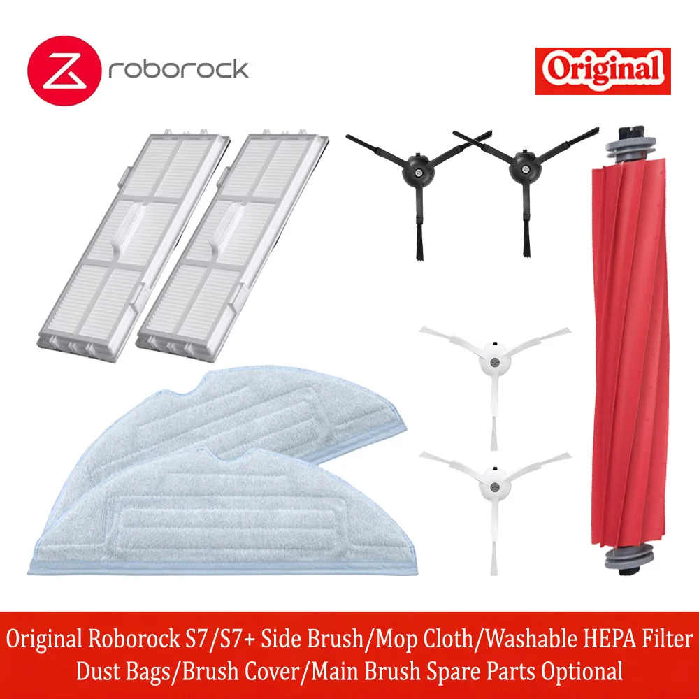 

Original Roborock S7/S7+ Side Brush/Mop Cloth/Washable HEPA Filter/Dust Bags/Brush Cover/Main Brush Spare Parts Optional