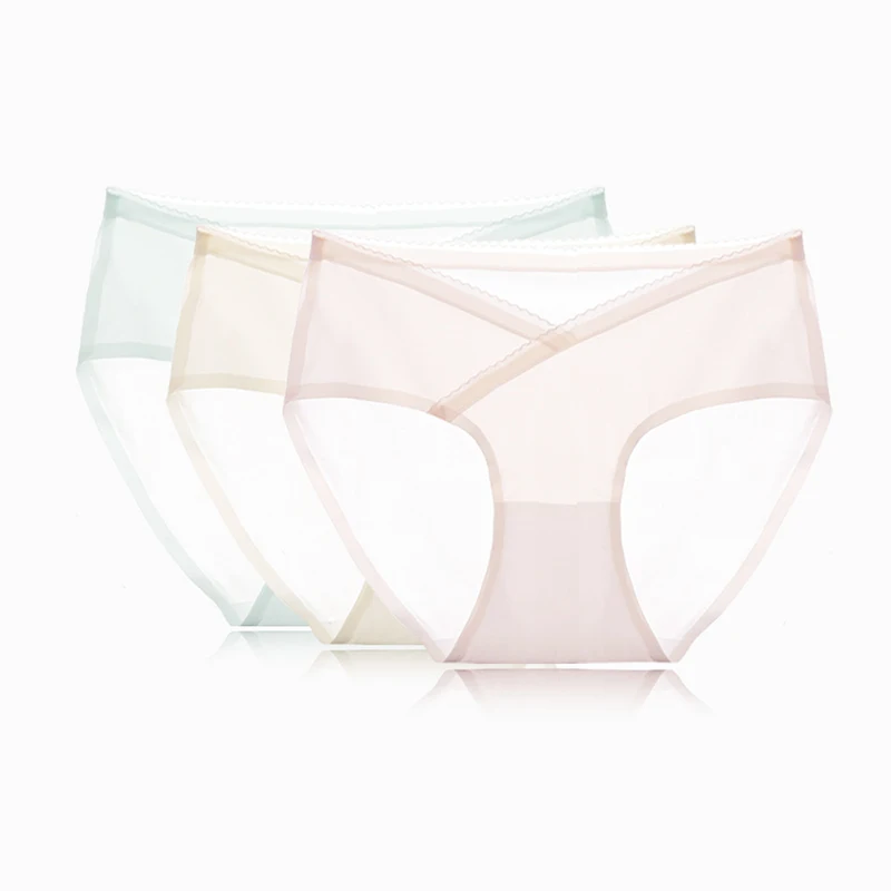 Summer Women Solid Color Thin Ice Silk Belly Underwear Maternity Panties Soft V Low Waist Pregnancy Briefs Seamless Pregnant