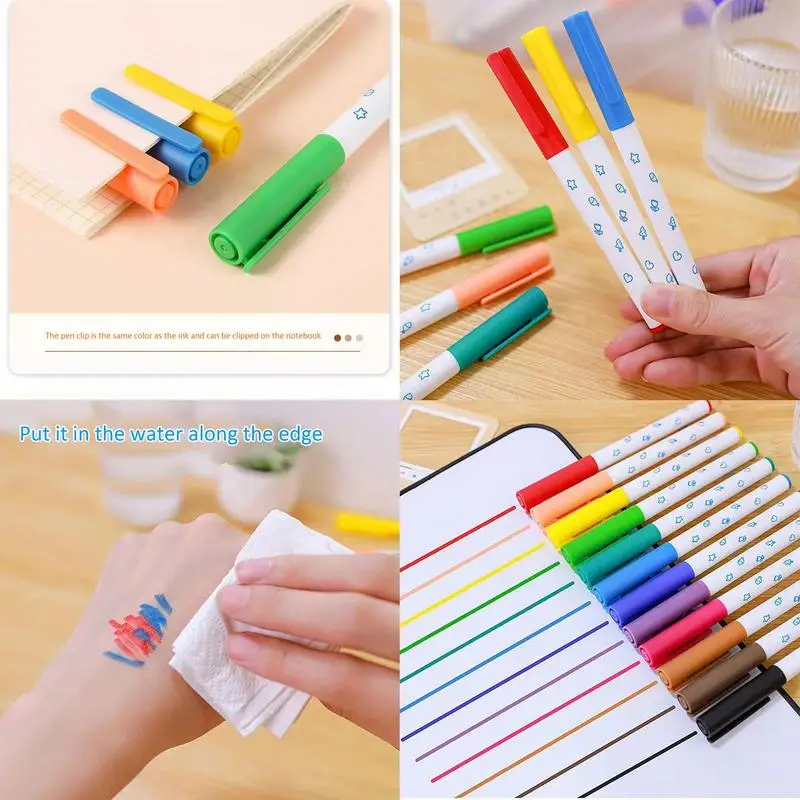 علامات السبورة المائية للأطفال ، علامات فرشاة الألوان المائية ، سريعة الجفاف ، غير مزعجة ، أقلام فنية مانعة للتسرب للسيراميك ، 12X