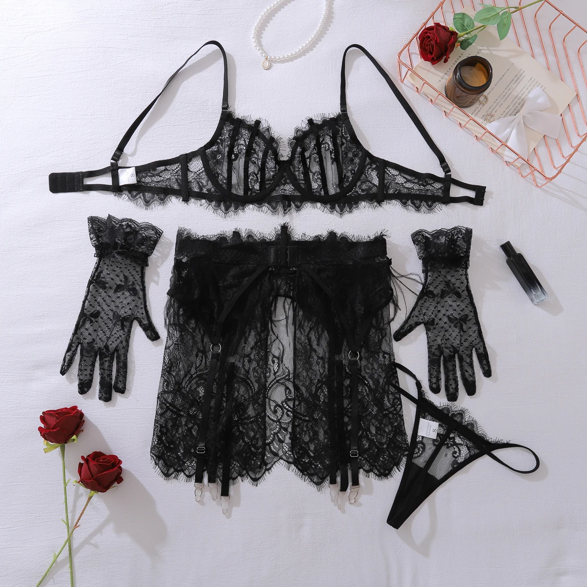 Ellolace Sissy Sexy Female Lingerie Attractive Black Lace Ethical Women's Underwear Dark Romance Call Of The Night