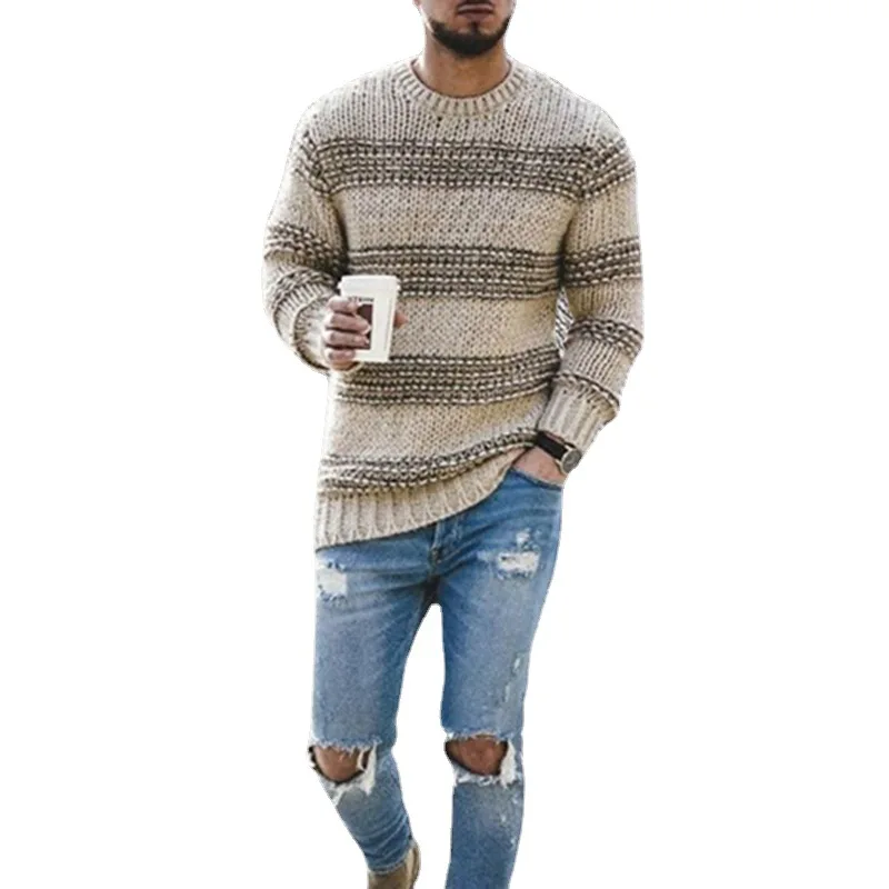 2024 autumn and winter luxury fashion new striped sweater men's slim fit round neck long sleeved knitted top jacket men's sweate