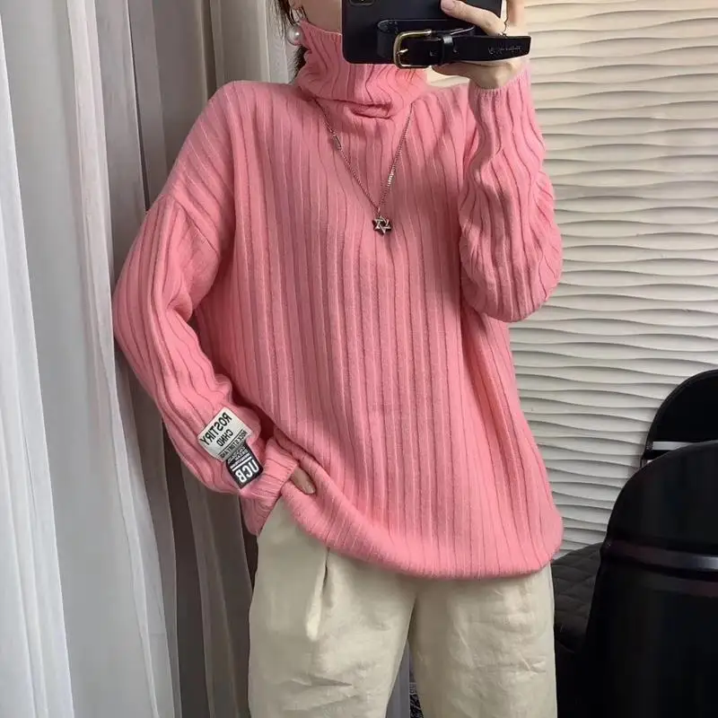 Mode Coltrui Gesplitst Koreaanse Effen Kleur Truien Dames Kleding 2023 Winter Losse Gebreide Casual Pullovers All-Match Tops
