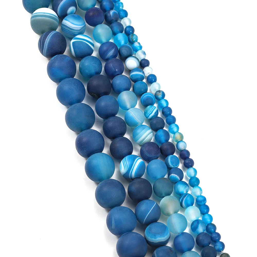 38Pcs Hot Selling Frosted Blue Line Agate DIY Jewelry Accessories, Natural Versatile Agate Loose Beads Semi-Finished Bead Beads