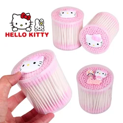 Confezione da 200 pezzi Hello Kitty Spiral Double Head Cotton fioc Stick Cotton Ball Anime Cute Cleaning Tools scarico tampone di cotone per il trucco