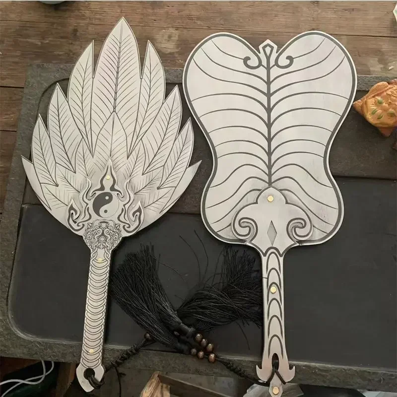 1 PC โรแมนติกของสามก๊ก Zhuge Liang ขนนกสีขาวพัดลม Tai Chi Bagua พัดลม Handmade ชาเข็มเครื่องมือเครื่องประดับโลหะ