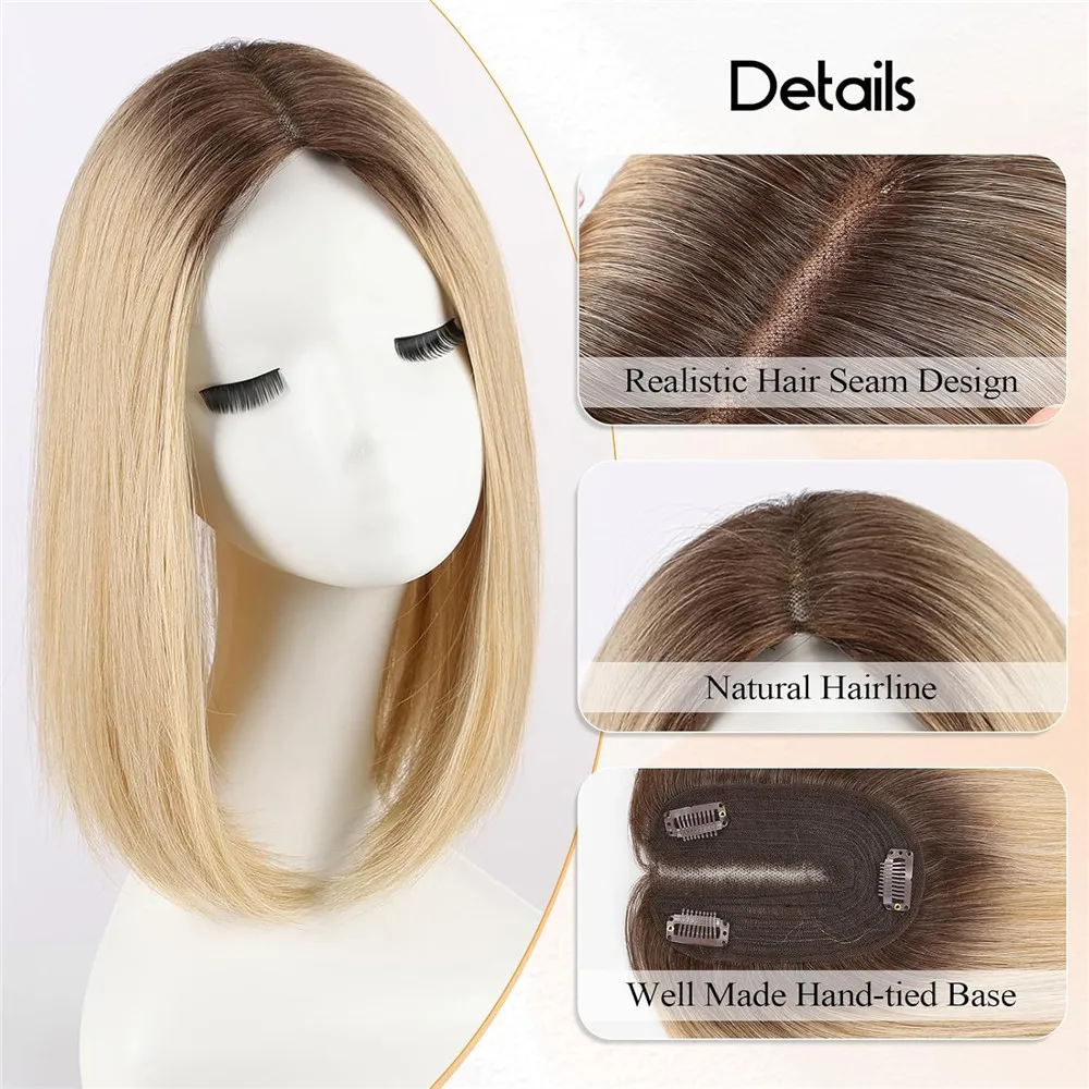 GEMMA 14 بوصة الشعر الاصطناعية القبعات العالية 5 "× 3.5" قاعدة منسوجة يدويا لتخفيف مقاطع الشعر في خصلات الشعر للنساء المظهر الطبيعي