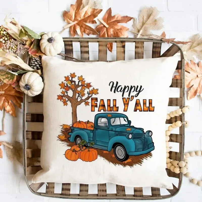 Thanksgiving Pumpkin Flower Car Coffee Harvest Pattern Print Cushion Cover Bedroom Living Room Sofa Study Car Seat Pillow Cover