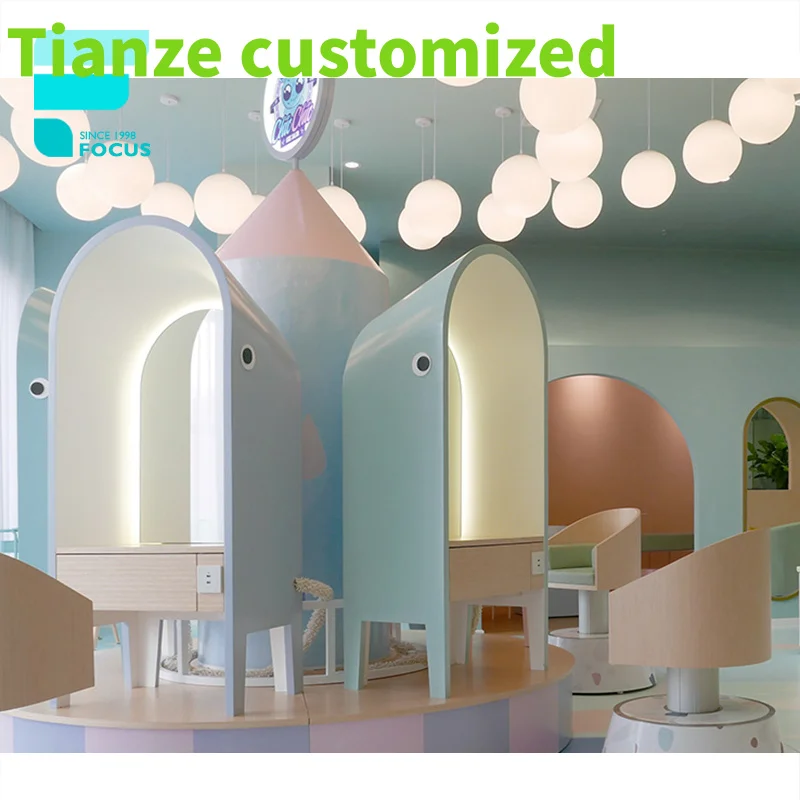 

Customized-fashionable kid salon design kid barber shop furniture customize