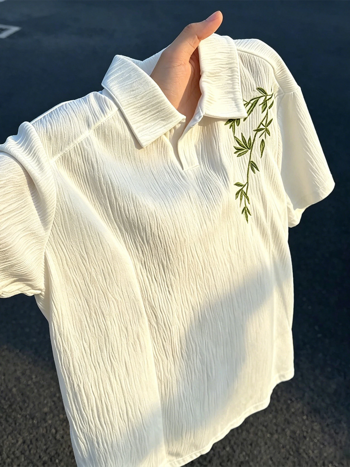New Chinese Style Bamboo Embroidery  Shirt Short Sleeve Men Summer Texture Tree Bark Pattern T-Shirt Standard Fit Youth F...