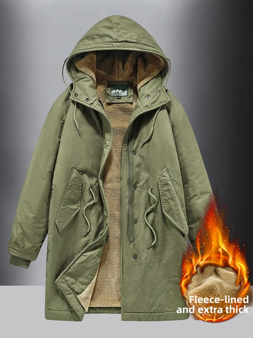 

Men's Long Hooded Jaet Coat Thiened Cotton Warmth Winter Workwear Outerwear Fce Lined Cold Proof Breathable Cotton